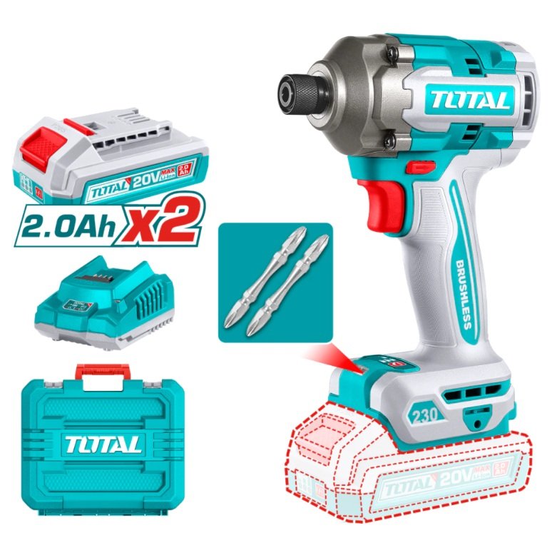 ATORNILLADOR DE IMPACTO 20V BL 1/4 230NM C/MALETIN TOTAL